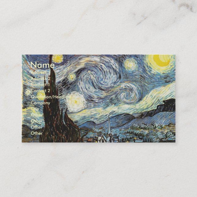 Cartão De Visita Van Gogh Starry Night Fine Art (Frente)