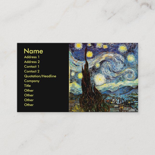 Cartão De Visita Van Gogh Starry Night Fine Art (Frente)