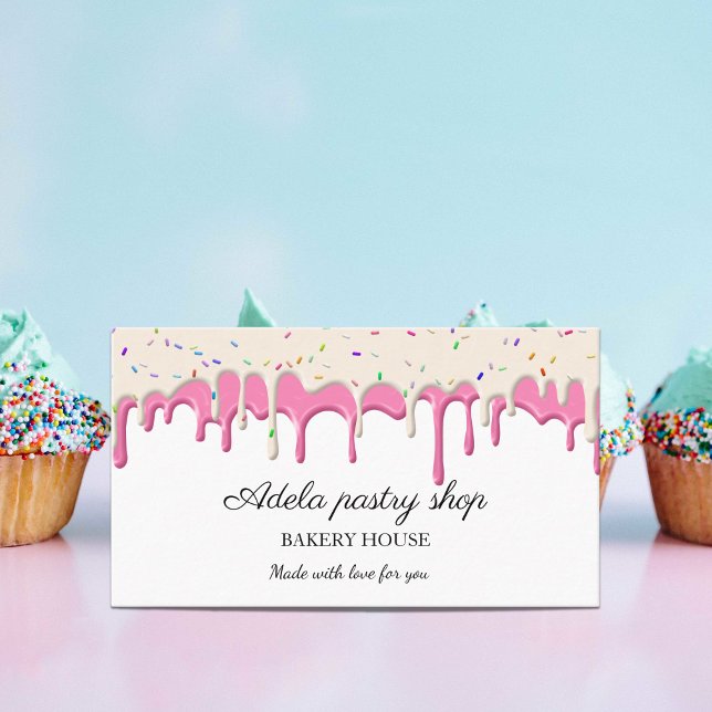 Cartão De Visita Vanilla strawberry Frosting Drip (Vanilla strawberry Frosting Drip Business Card)