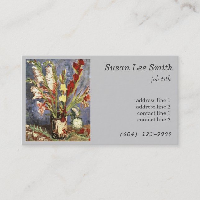 Cartão De Visita Vase com Gladioli por Vincent van Gogh. Cinza (Frente)