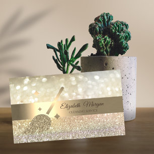 Cartão De Visita Vassoura com Brilho Dourado Bokeh Elegante
