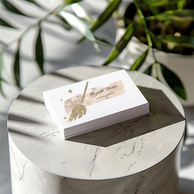 Cartão De Visita Vassoura com Glitter Dourado Traço de Pintura Eleg (Criador carregado)