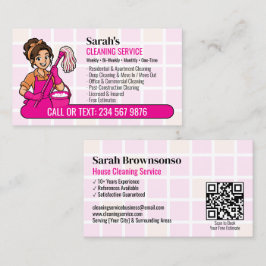 Cartão De Visita Vassoura Rosa e Balde Desenho Animado Dona de Casa