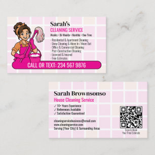 Cartão De Visita Vassoura Rosa e Balde Desenho Animado Dona de Casa