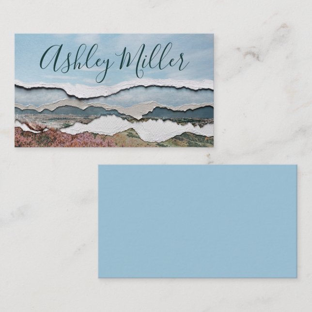 Cartão De Visita Vazio de aquarela e papel rasgado (Frente/Verso)