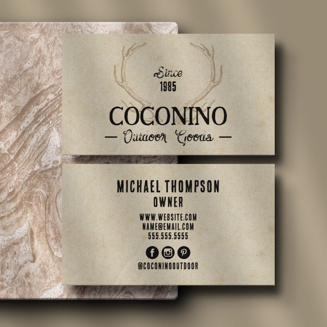 Cartão De Visita Veado Exterior Rustic Masculine (Rustic Masculine Antlers Outdoor Deer Business Card)