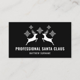 Cartão De Visita Veado Preto E Branco E Flocos De Neve Papai Noel