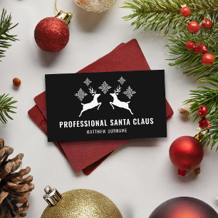 Cartão De Visita Veado Preto E Branco E Flocos De Neve Papai Noel