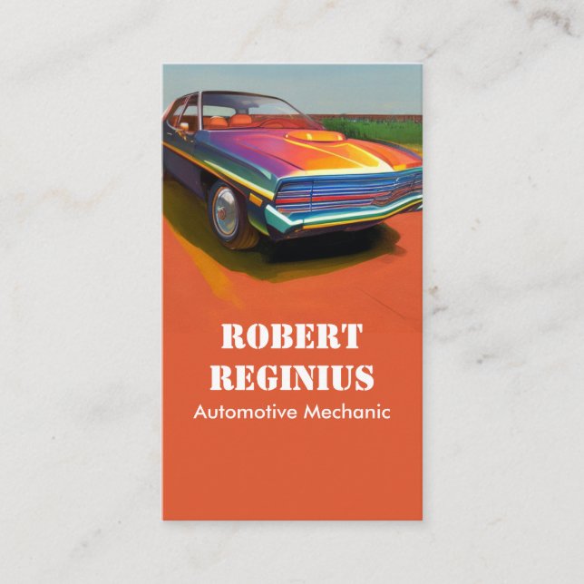 Cartão De Visita Veículo Verde elegante contra o Fundo Laranja Vibr (Frente)