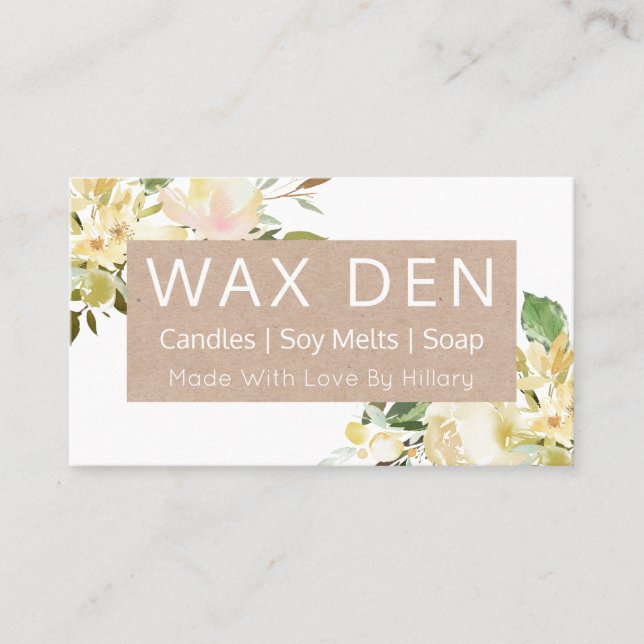 Cartão De Visita Vela Branca E Kraft De Soap Derrete E Artesanato (Frente)