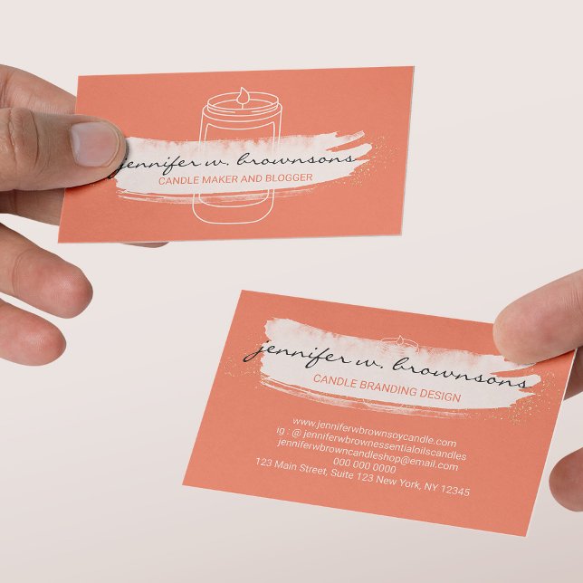 Cartão De Visita Vela de soja simples, elegante e laranja (Orange elegant simple soy candle business card)