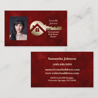 Cartão De Visita Velvet Scarlet Gold Key Real Estate Business Card