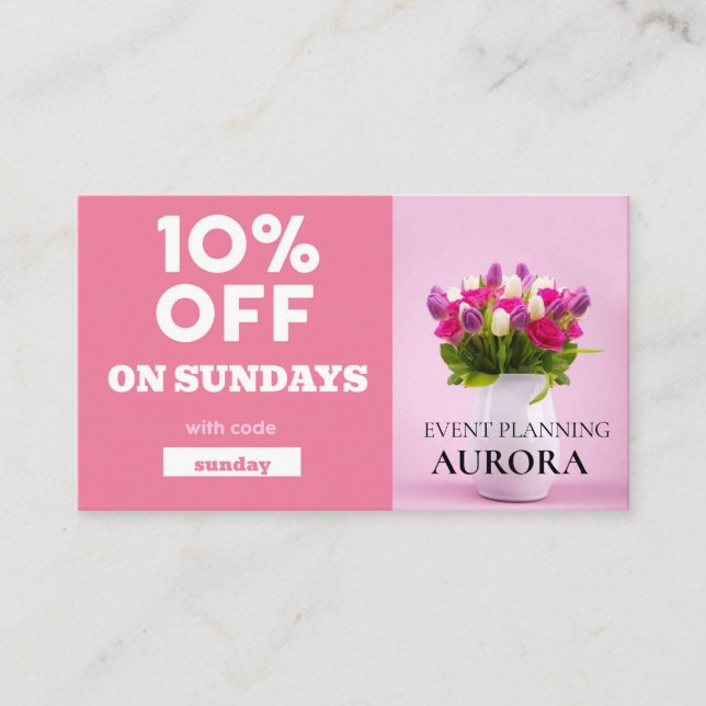 Cartão De Visita Venda de Desconto do Planejamento de Eventos (Frente)