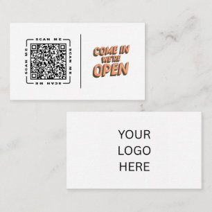 Cartão De Visita Venha Entrar, Estamos Abertos QR code e Logotip