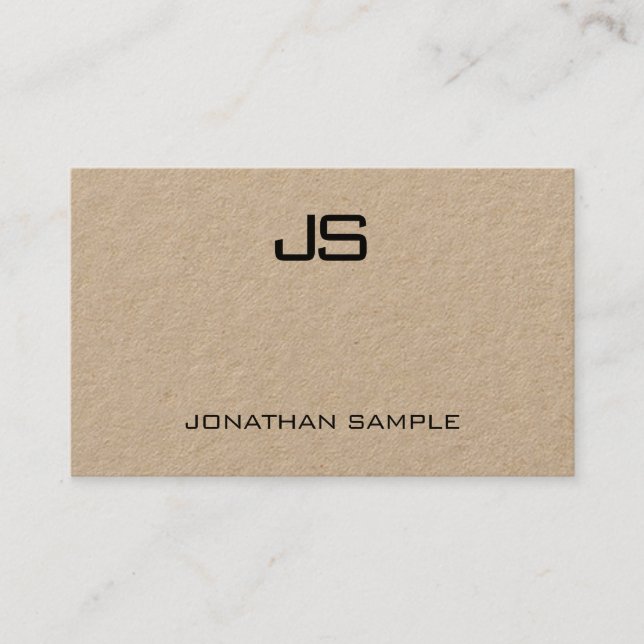 Cartão De Visita Verdadeiro Papel Kraft Elegante Monograma Moderno (Frente)