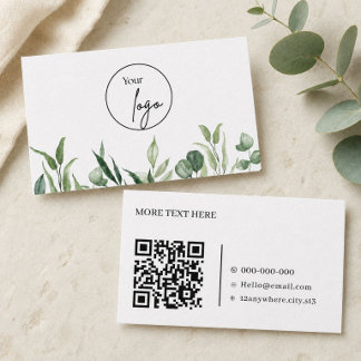 Cartão de Visita Verde Água Código QR Logo Persona