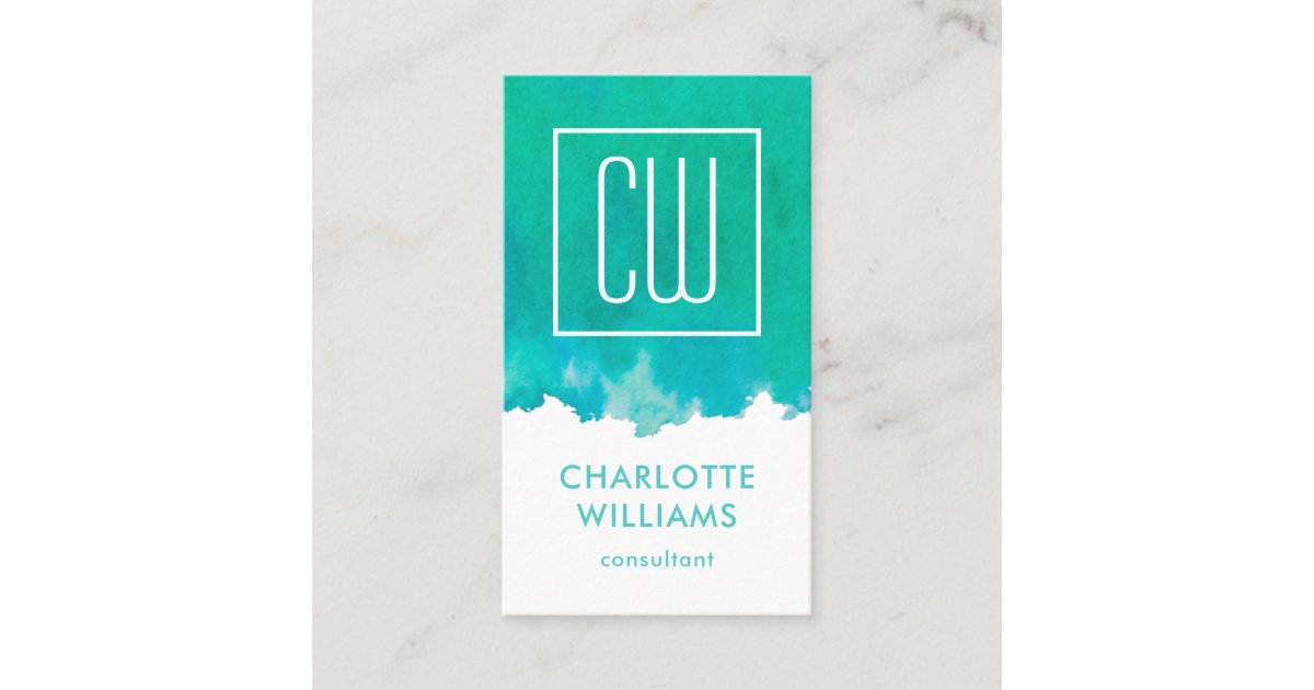 Cartão De Visita Verde Azul, cor verde, água, monograma, vertical |  Zazzle.com.br