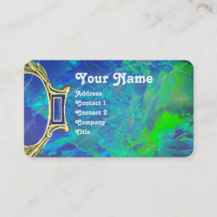 CARTÃO DE VISITA VERDE AZUL OPAL, ART NOUVEAU DOURADO JEWEL MONOGRA