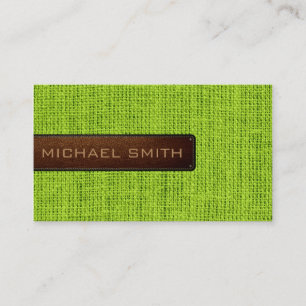 Cartão De Visita Verde Burlap Linen Rustic Jute Olha Couro