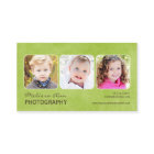 Cartão de visita verde do fotógrafo do retrato do