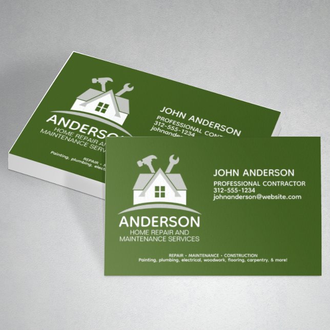 Cartão De Visita Verde do Serviço de Manutenção de Reparo Doméstico (Criador carregado)