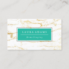 Cartão De Visita Verde Dourado elegante do mármore & de mar