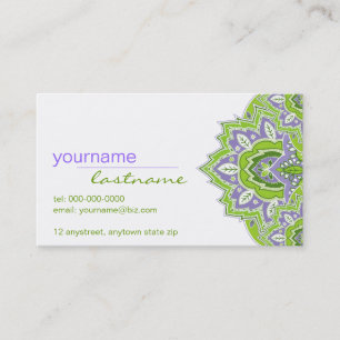 Cartão de visita verde e roxo de Paisley