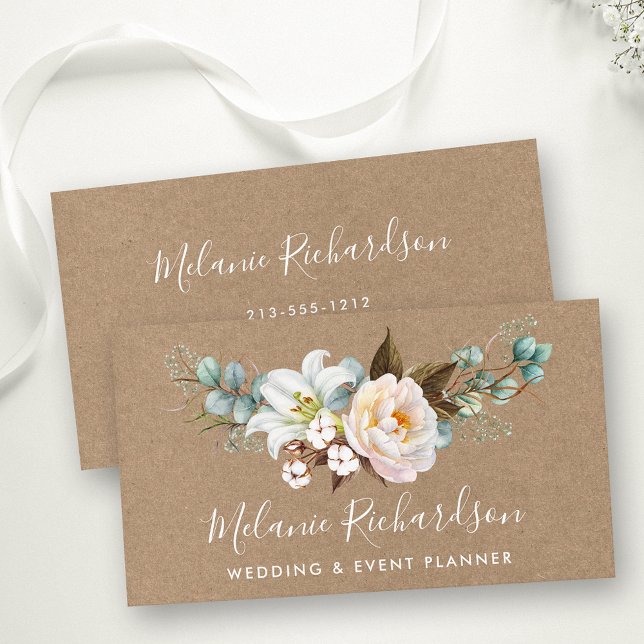 Cartão De Visita Verde Elegante Moderno Kraft Floral Botânica (Customize to change text size or text style.)