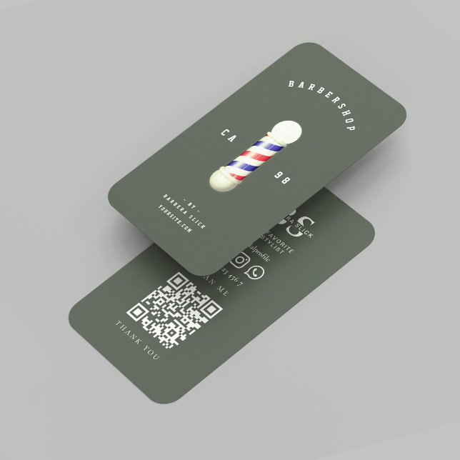 Cartão De Visita Verde-Escuro Barbeiro Polar da Barbearia Moderna (Modern Barbershop Barber's Pole Barber Dark Green Business Card
)
