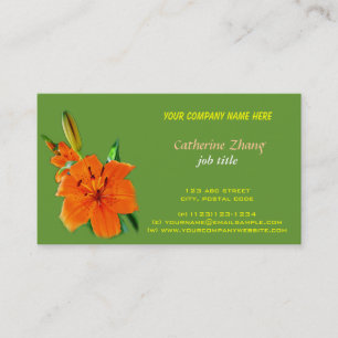 cartão de visita verde flor de lírio laranja