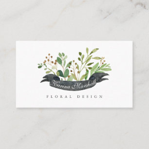 Cartão De Visita Verde Floral Friso de aparência personalizada de