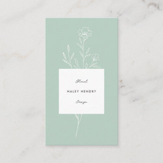 Cartão De Visita Verde Floral Minimalista Florista Moderno