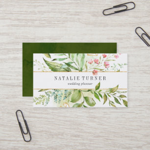 Cartão de visita verde floral selvagem da folha d