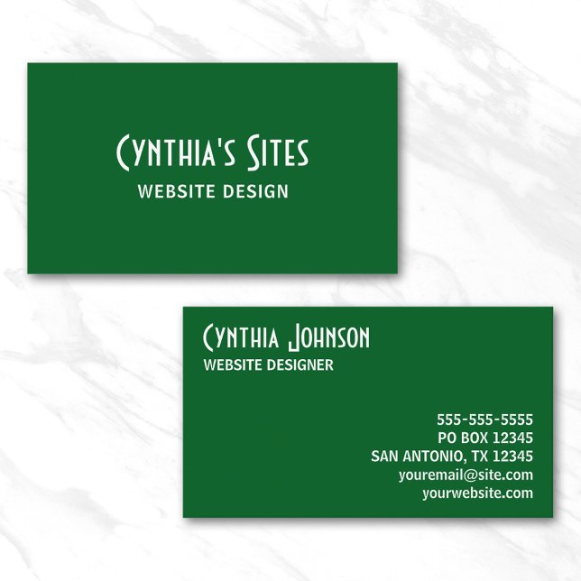 Cartão De Visita Verde Floresta e Negrito Retroativo Branco (Forest Green and White Retro Bold Business Card)