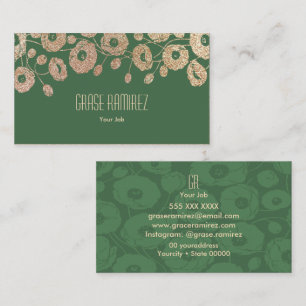 Cartão De Visita Verde Glitter Rosa de Faux Chic e Moderno