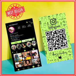 Cartão De Visita Verde limão Salon Instagram | Código QR das mídias