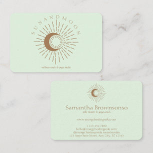Cartão De Visita Verde Marrom Elegante Moderno Celestial Sol Lua