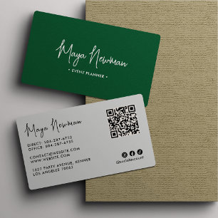 Cartão De Visita Verde Moderno Elegante Mínimo de Código QR Profiss