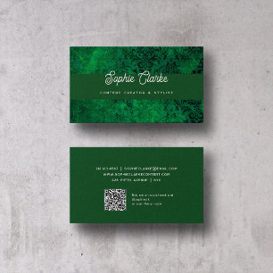 Cartão De Visita Verde moderno Script Elegante com Código QR