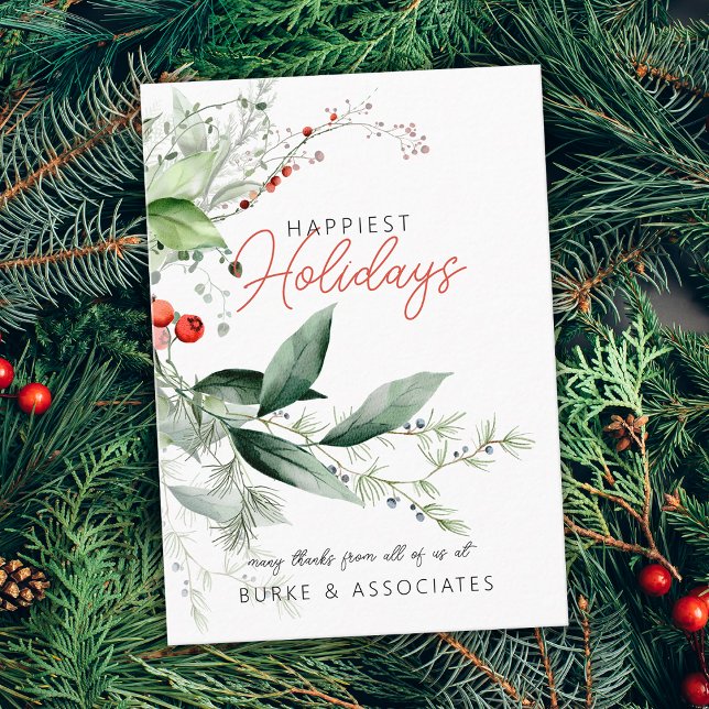 Cartão De Visita Verde Personalizado De Negócios De Fim De Ano (Holiday Business Greenery Personalized Business Card)