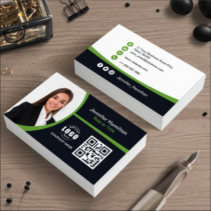 Cartão De Visita Verde profissional adicione a sua foto de código
