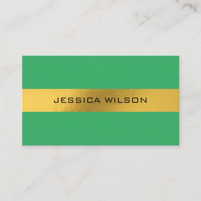 Cartão de visita verde quadro de ouro de folha de  (Frente)