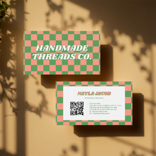 Cartão De Visita Verdes Peach Checkerboard Moderno Retro Profession