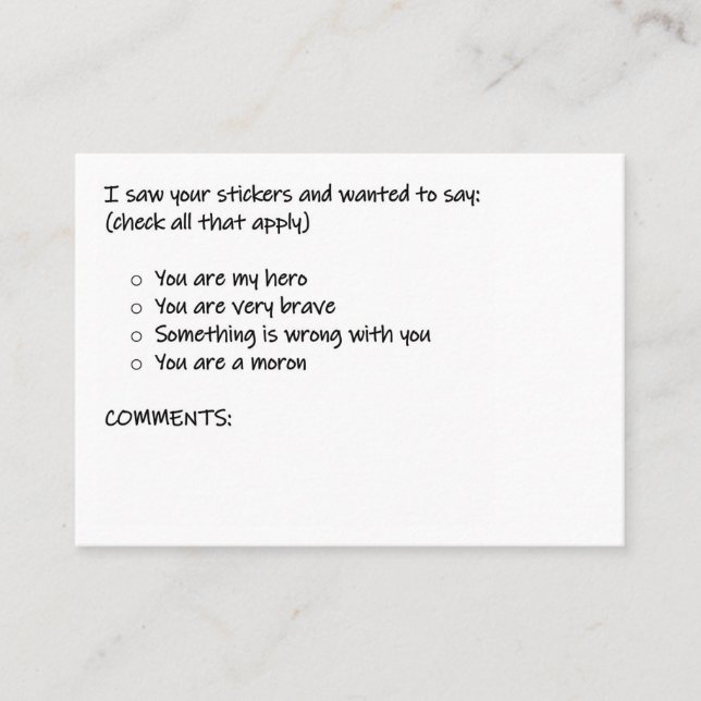 Cartão De Visita Verificar todas as opções aplicáveis (Frente)