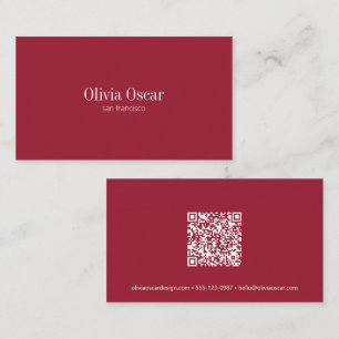 Cartão De Visita Vermelho Carmesim Minimalista QR Criativo Profissi
