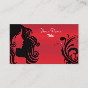 Cartão De Visita Vermelho do cabeleireiro   da mulher da silhueta