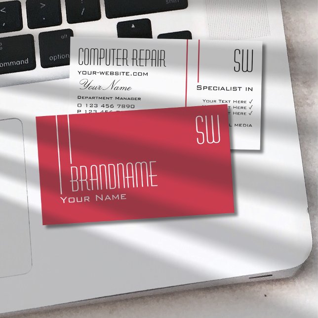 Cartão De Visita Vermelho e Branco Persa com Iniciais Profissionais (Criador carregado)