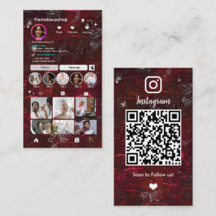 Cartão De Visita Vermelho Metálico Moderno Instagram QR Elegante