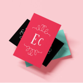 Cartão De Visita Vermelho Monograma Branco Simples Boho