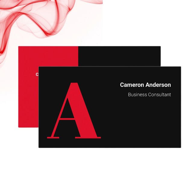 Cartão De Visita Vermelho Negra Negra Negra Branca Mínimo Profissio (bold monogram initial design)